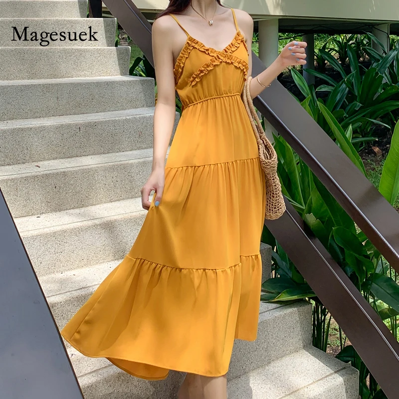 

Женское пляжное платье на бретельках, длинное белое платье с открытой спиной и V-образным вырезом, лето 8633