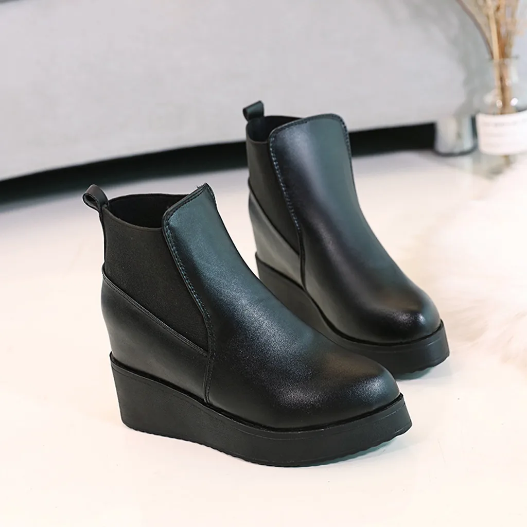 

Women Boots Women's Thick Bottomed Increasing Booties Single Boots High-Heeled Pointed Shoes #YB40
