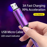led lights usb micro cable 3a nylon fast charging usb cable for samsung xiaomi htc lg usb charger data cable smartphone cable