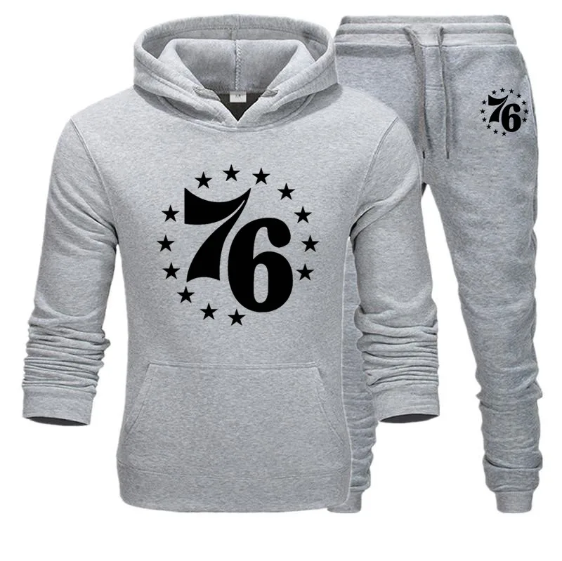 Light Grey Sets Спортивный костюм для мужчин, комплект из 2 предметов, 76 Звездный принт, мужская спортивная одежда, толстовки с капюшоном, Осень-зима, Брендовые мужские толстовки с капюшоном+ спортивные штаны, комплекты - Цвет: Light Grey Sets