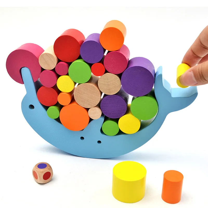 

Kids Balance Training Dolphin Building Blocks Baby Learning Educational Toys Wooden Stacking Desk Game Puzzle Toy for Children