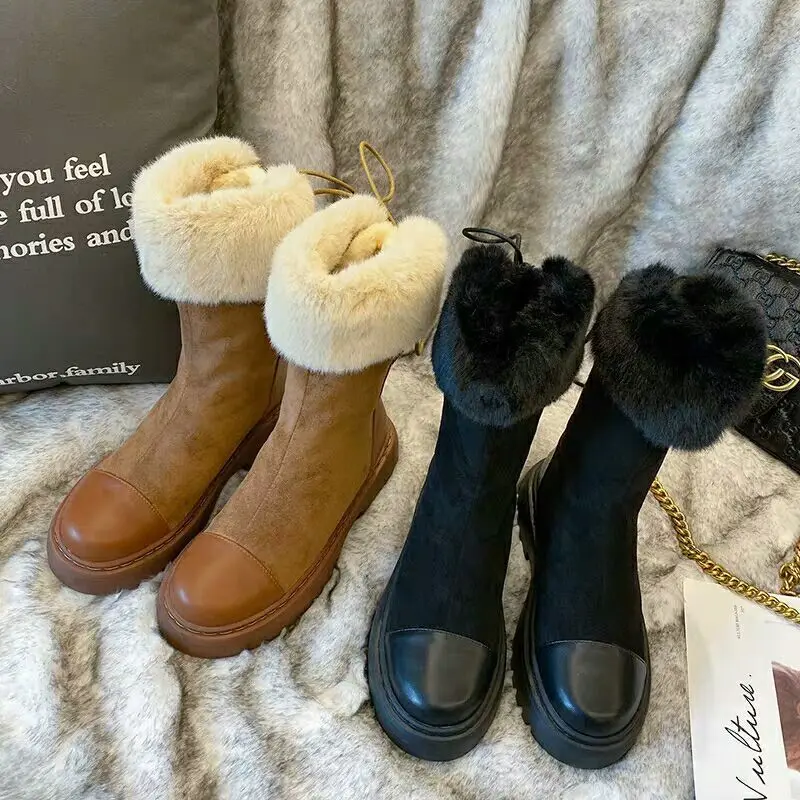 

Winter Women's Boots Fashion Warm Comfortable Chelsea Boots Women Shoes Plus Velvet Thick Cold Snow Boot High-top Platform Shoes