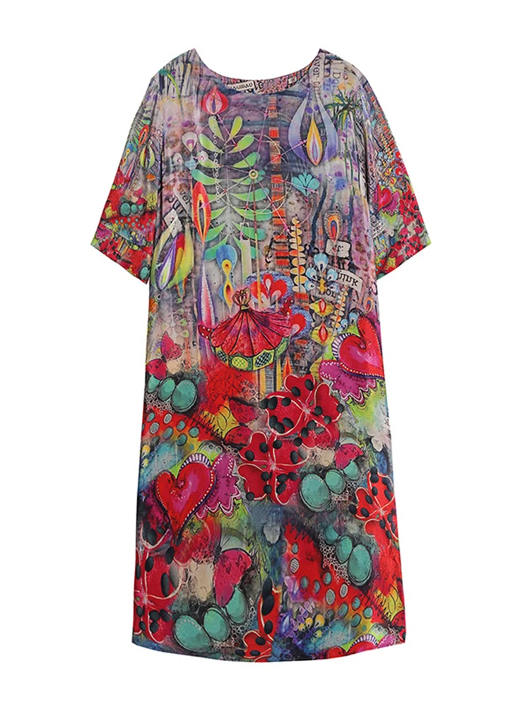 Женское платье с принтом свободного размера плюс Повседневное круглым вырезом и