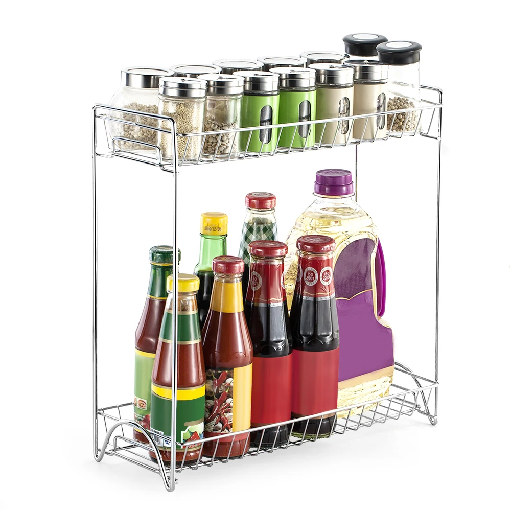 Hot New 2 Tier Spice Rack Standing Home Kitchen Bathroom Countertop Storage Organizer Bottle Shelf Holder Chrome | Дом и сад