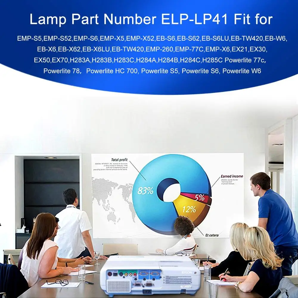 Сменная Лампа для проектора ELPLP41 EPSON S5 S6 + S52 S62 X5 X6 X52 X62 EX30 EX50 TW420 W6 77C EMP-H283 V13H010L41 |