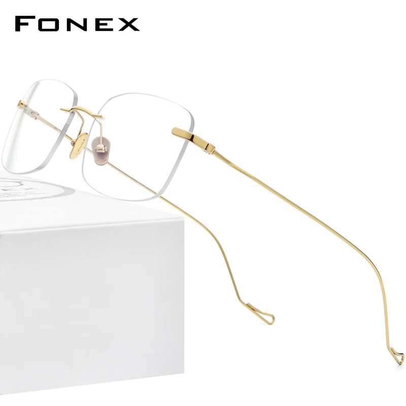

FONEX B Titanium Glasses Frame Men 2020 New Women Rimless Prescription Square Eyeglasses Frames Myopia Optical Eyewear 8559