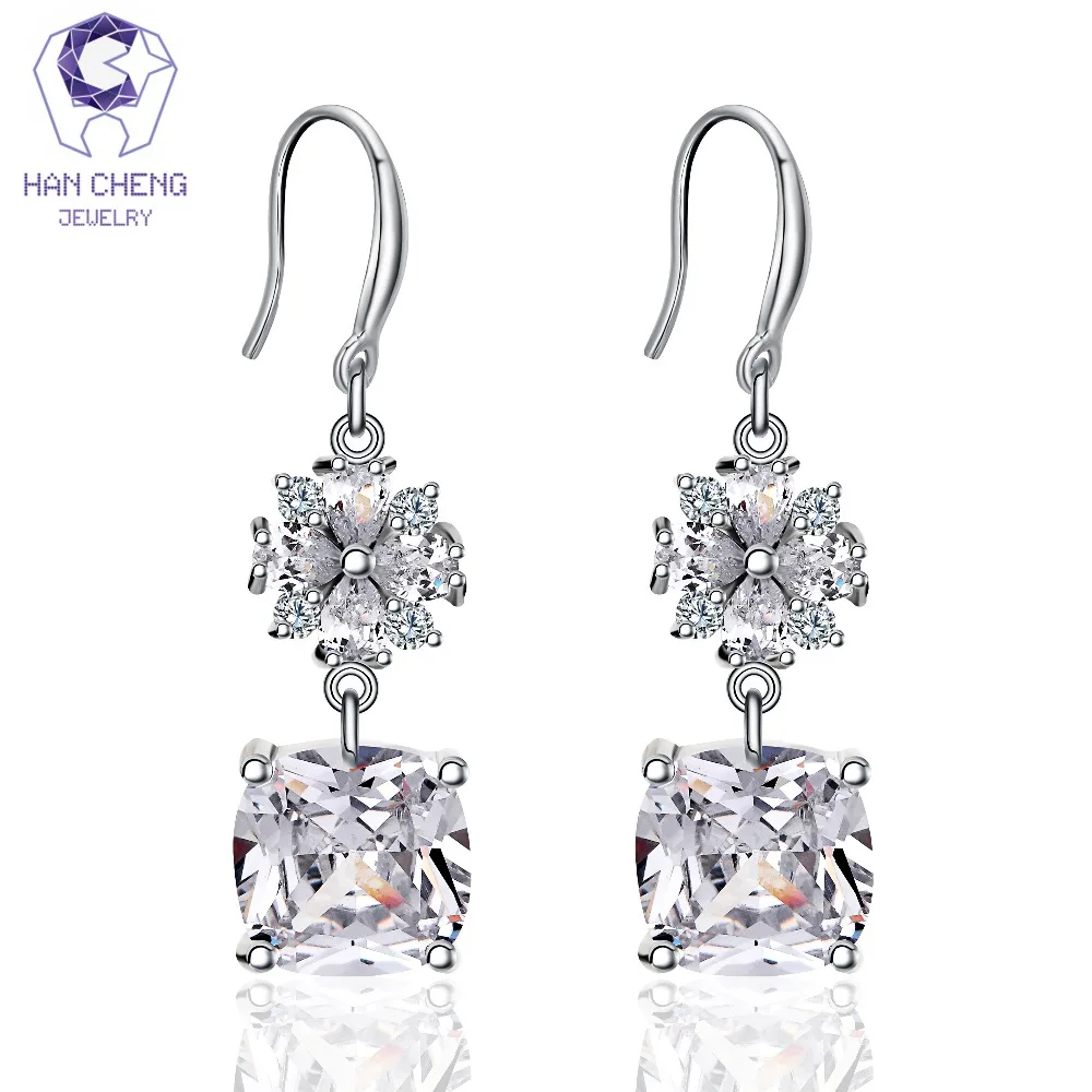 Новые модные висячие серьги HanCheng с крючком цветком из драгоценного камня и