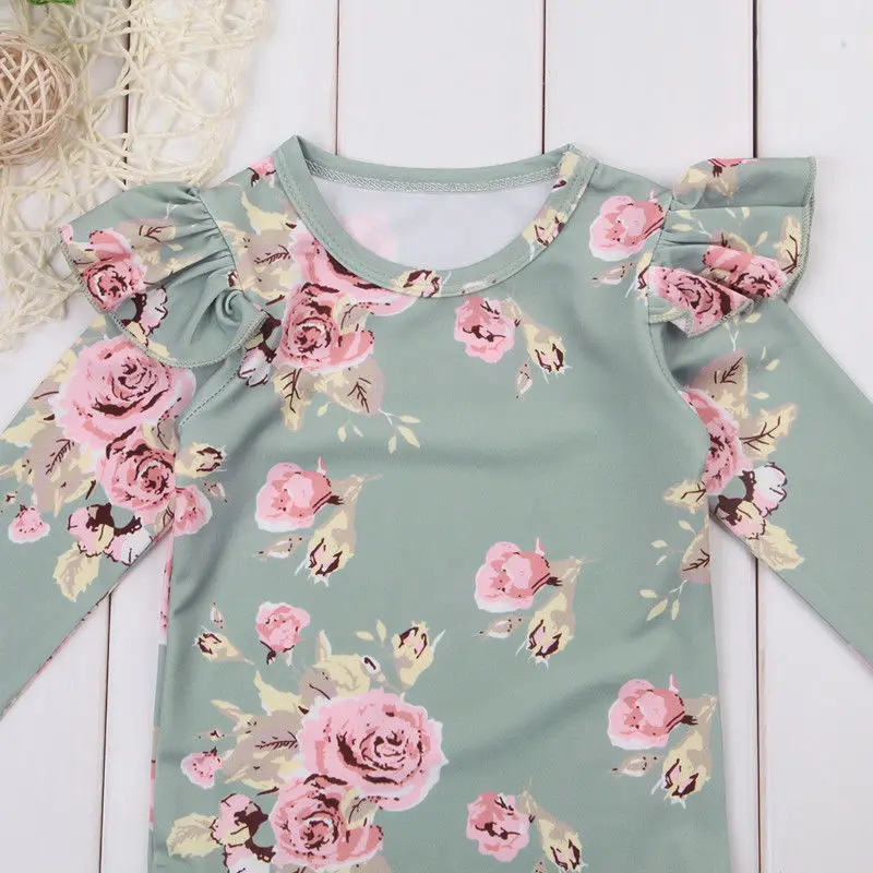 

2020 Cute Infant Newborn Toddler Infant Kids Baby Girl Floral Romper Ruffles Jumpsuit Outfits Clothes 0-18M