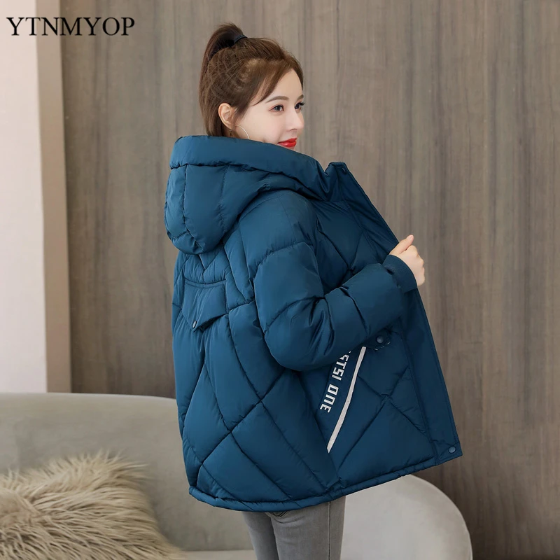 Женская зимняя куртка, Теплая стеганая парка с капюшоном и надписью, плотное зимнее пальто, размера плюс, S-3XL от AliExpress WW
