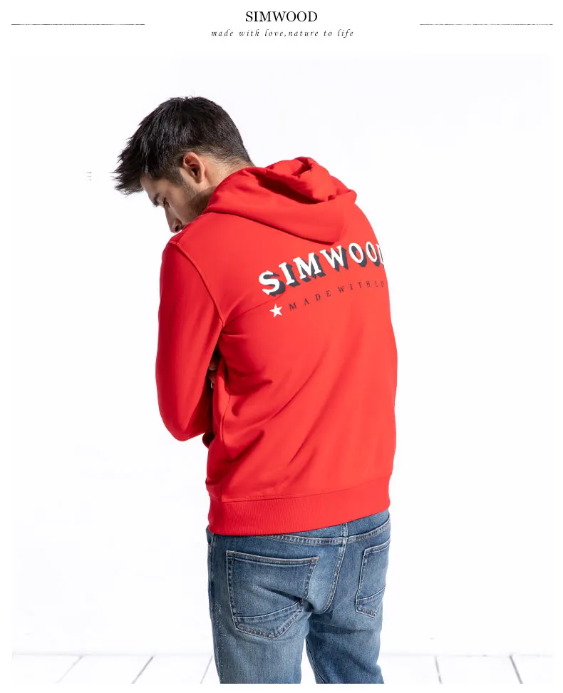 SIMWOOD, мужские толстовки, черная модная толстовка с буквенным принтом, мужская повседневная толстовка с вышивкой, облегающий крой размера плюс, спортивный костюм 180510