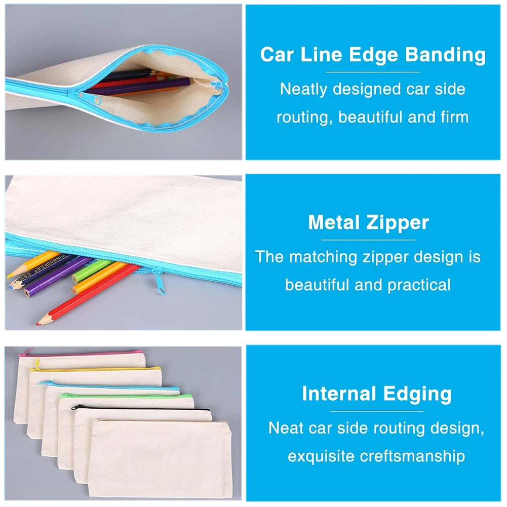 

10pcs Blank Canvas Cosmetic Bags Zipper Bags Pencil Bags Blank DIY Craft Pouches Pencil Case Coin Case Customized Canvas Bag