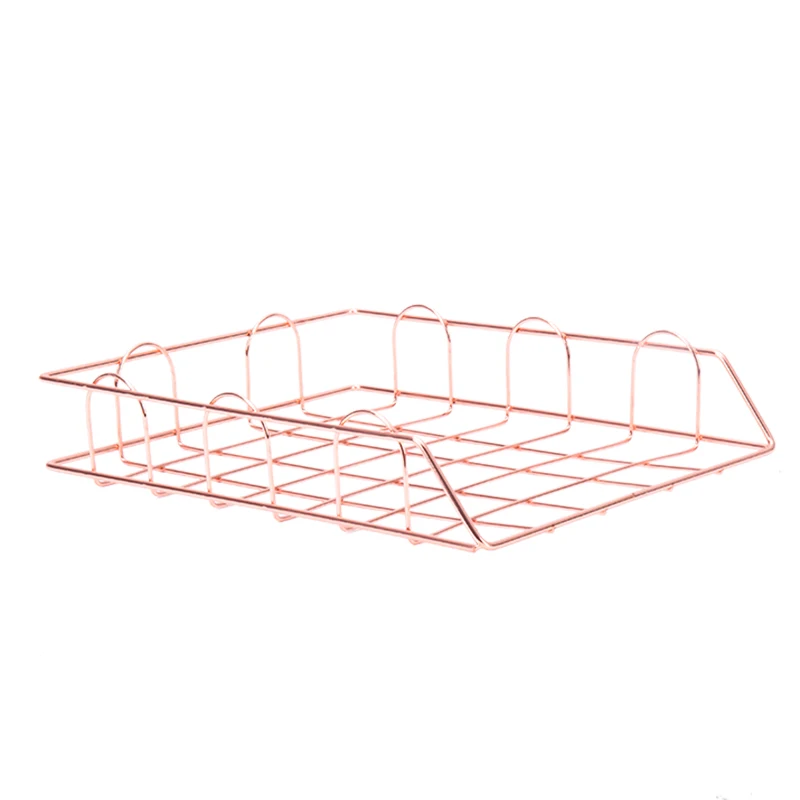 1 tray Rose Gold Модный креативный Золотой металлический поднос для файлов, органайзер для журналов, настольный набор ручной работы, многослойный органайзер для файлов - Цвет: 1 tray Rose Gold