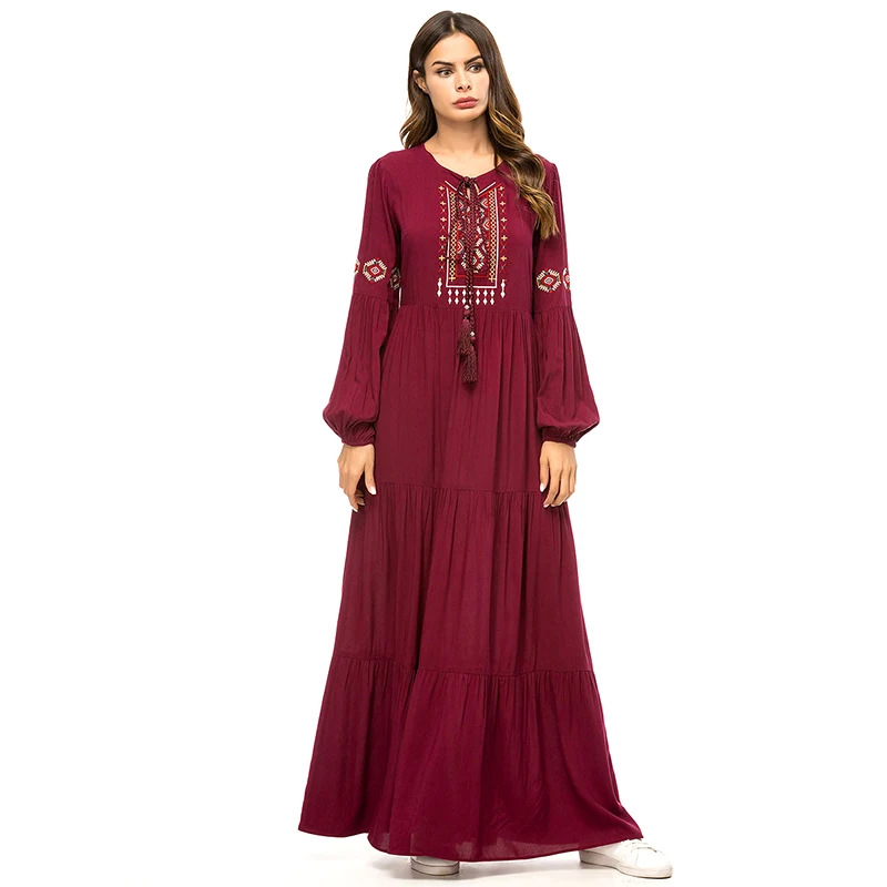 wine red 5 шт. абайя ОАЭ исламский Катар Малайзия плиссированные мусульманское платье хиджаб Абая для женщин одеяние мусульмане кафтан одежда из Дубая - Цвет: wine red