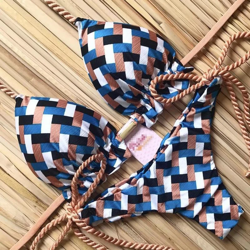 

Bikini Women's Swimsuit 2021 New Tassel Print Sexy Swimsuit Women's Micro Bikini Suit Brazilian Beachwear