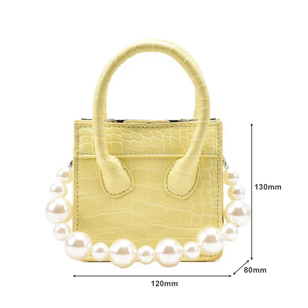 

INS Fashion Women Alligator Pattern Mini Shoulder Bags 2021 PU Leather Crossbody Female Pearl Chain Bag Party Square Tote Bags