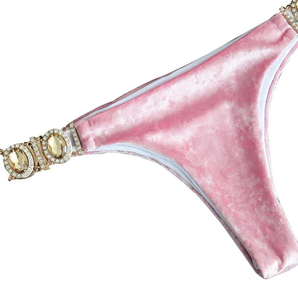 Новый бархатный женский раздельный купальник синего и золотого цвета