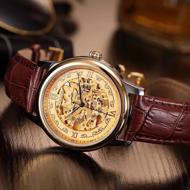 Мужские наручные часы мужские автоматические механические Rocos золотые Роскошные