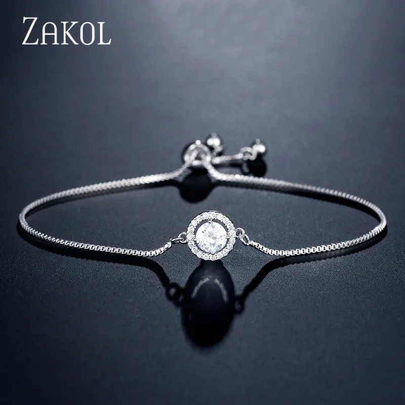 ZAKOL новый простой кубический цирконий круглая Свадебная бижутерия регулируемый