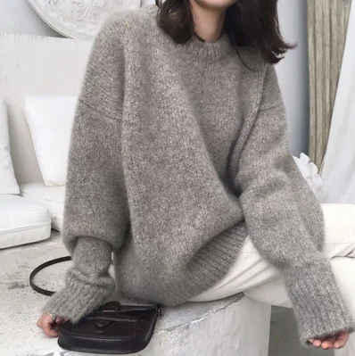 

Серый свитер в стиле Хань, женский свободный пуловер в Западном ретро-стиле на осень и зиму, вязаный Топ, верхняя одежда