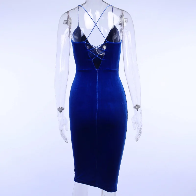 

Party Dress Women Sexy Velvet Bodycon Backless V-Neck Midi Sheath Rose Red Royal Blue Ladies Cocktail Dresses Elegant Jurken