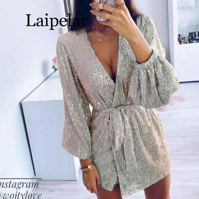 Женское сексуальное Клубное платье Romilly с блестками серебристое Сверкающее