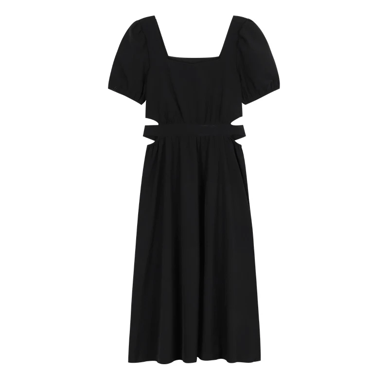 

BPP French Dress Waist Waist Hollowed-up Black Square Collar Plus-size Dress Age Reduction Fashionable Women's 2021 Summer New