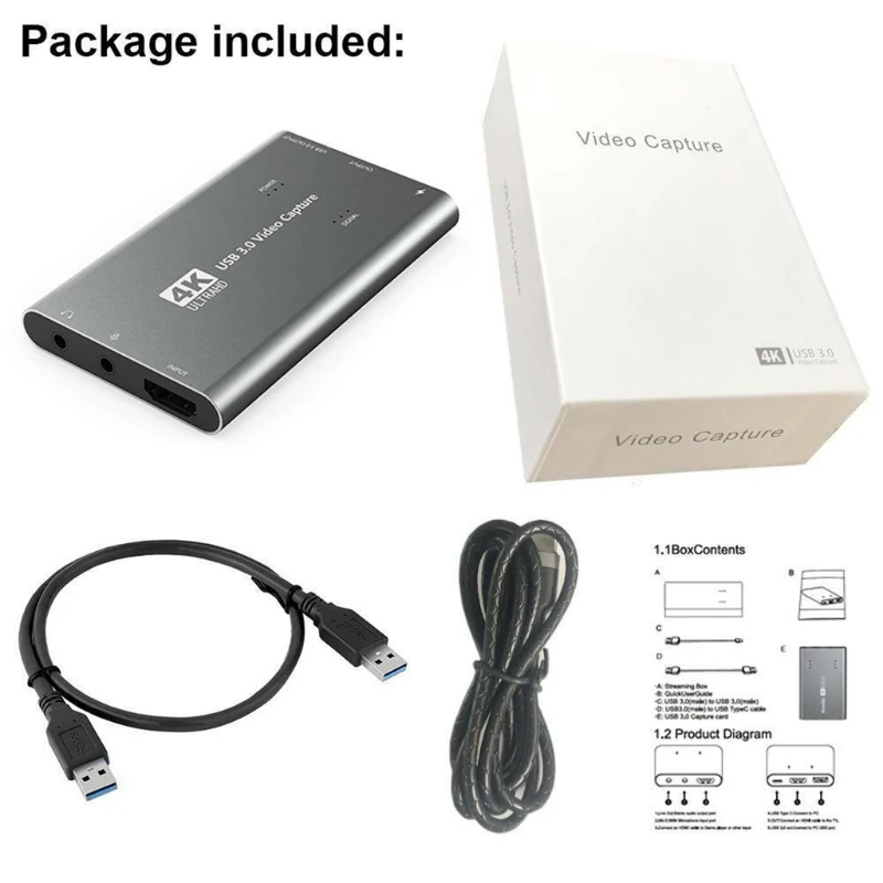 

Video Capture Card USB3.0 4K 1080P Streaming Game Video Live 77UA