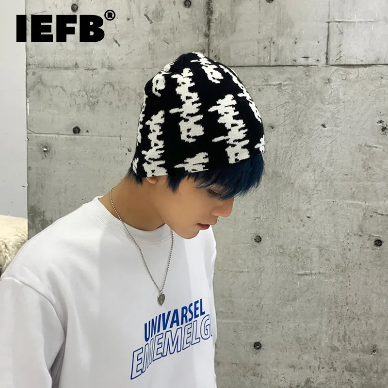 

IEFB Fashion Chic Unisex Letter Embroider Knitting Hats For Men Women New Outdoor Keep Warm Cold Caps Tide Autumn Winter 2021