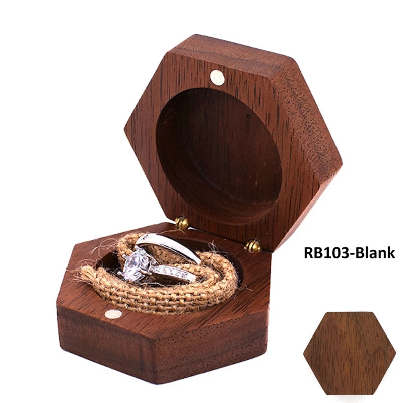 

Black Walnut Hexagon Personalized Rustic Wedding Wood Ring Box Holder Wedding Ring Bearer Jewelry Box for Wedding Engagement Fav