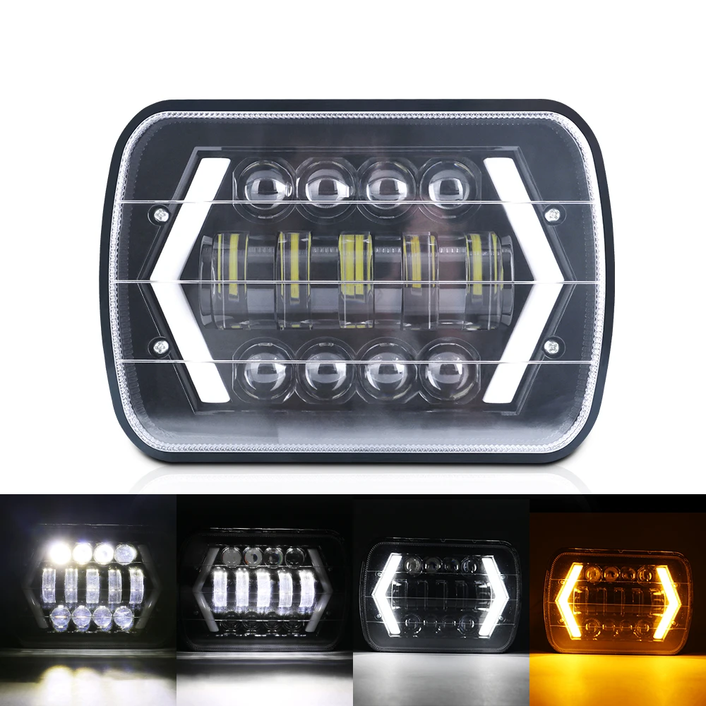 1Pcs 7X6 5X7 Inch Square Hi/Lo LED Projector Headlight Headlamp DRL Turn Sigal Waterproof For Jeep Cherokee XJ Car Accessories