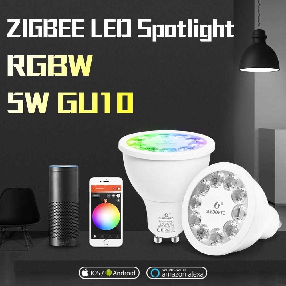 

5W RGBW Spotlight LED GU10 AC100-240V ZIGBEE Light ZLL Bridge RGB Smart App Control Work with Alexa Echo Plus SmartThings Tuya