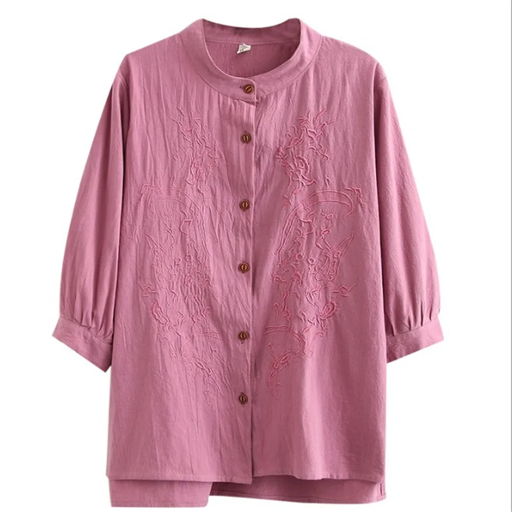 

Women 2021 Spring And Autumn New Middle-Aged And Elderly Large Size Embroidered Shirts And Cotton Seven-Puarter Sleeves