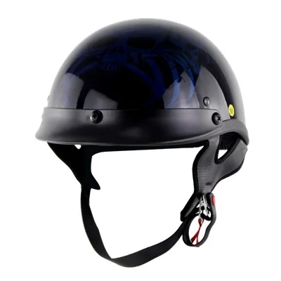 Летний мотоциклетный шлем Casco, скутер, полулицевая емкость, мотоциклетный шлем с черепом, немецкий стиль, мотоциклетный шлем для электромобиля, Байкерский шлем в горошек - Цвет: blue skull