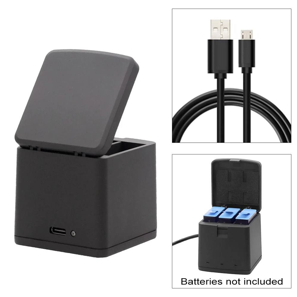 

3 Ways LED Light Battery Charger Action Camera 1720 mAh Battery Charging adpater With USB Type C Cable for Hero 9 Action Camera