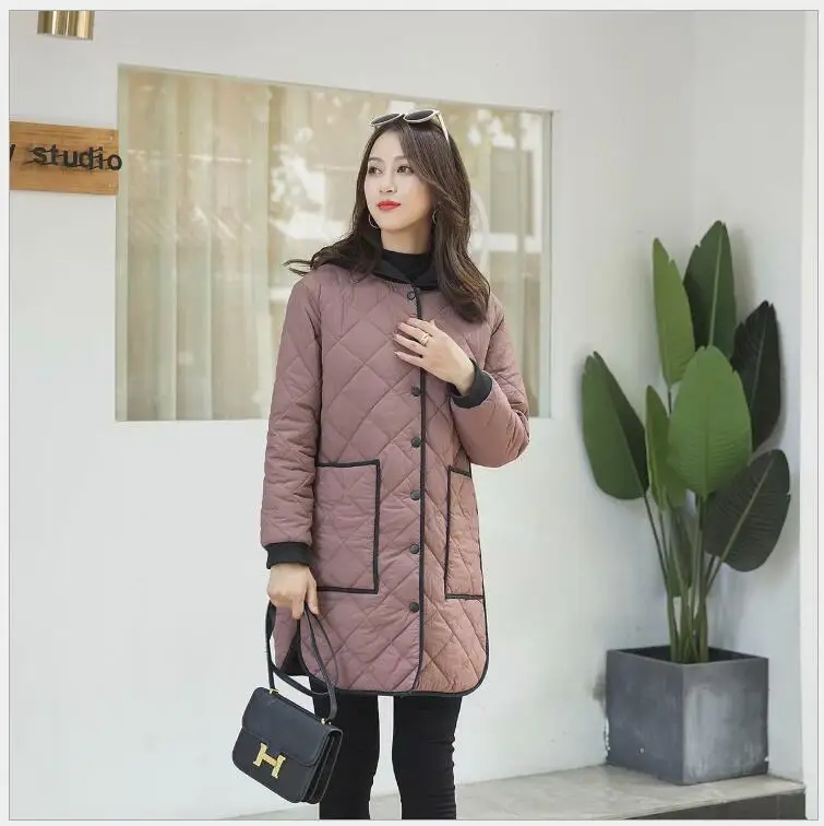 Зимнее женское корейское длинное модное свободное хлопковое пальто с подбором