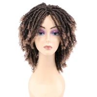 dreadlock curly wig short synthetic twist ombre brown for black women and men afro curly hair party wig