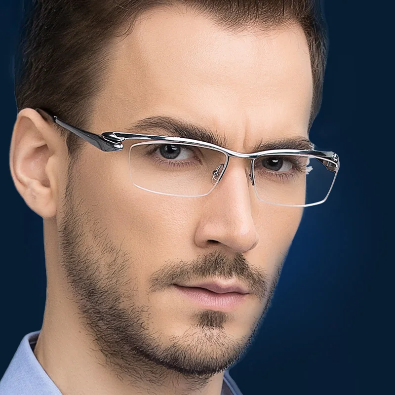 Zerosun Titanium Eyeglasses Frames Male Oversized Glasses Men Wide Large Spectacles for Prescription Semi Rimless Eyewear Myopia