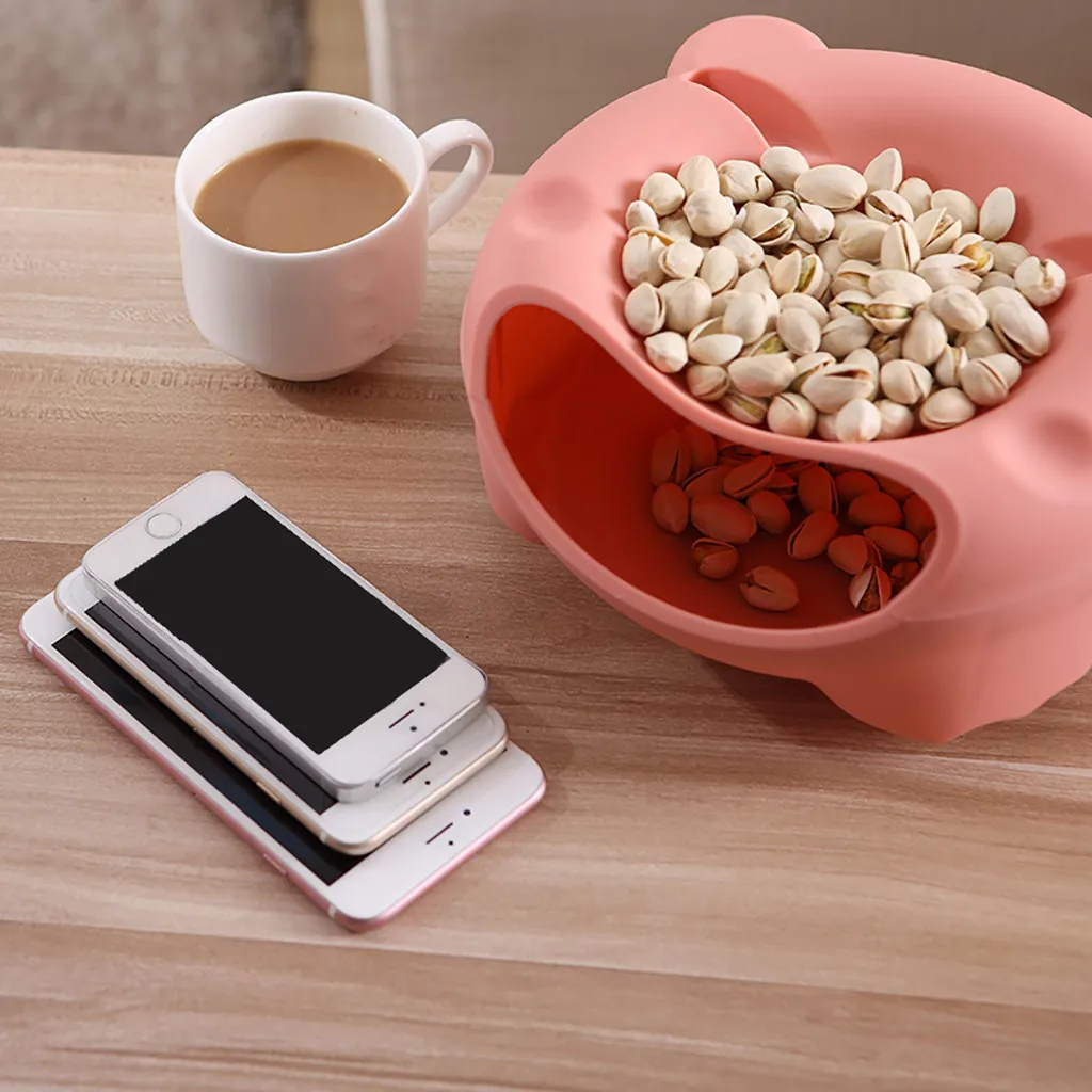 Креативная ленивая Фруктовая тарелка снэки ореховая миска с двойным дном для