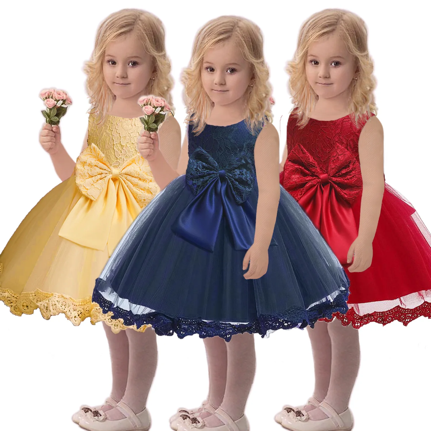

2021 Arrival Girl Party Dress Lace Tulle Elegant Bridesmaid Princess Dresses For Girls Wholesale Clothes Children Gown 3-8 Years