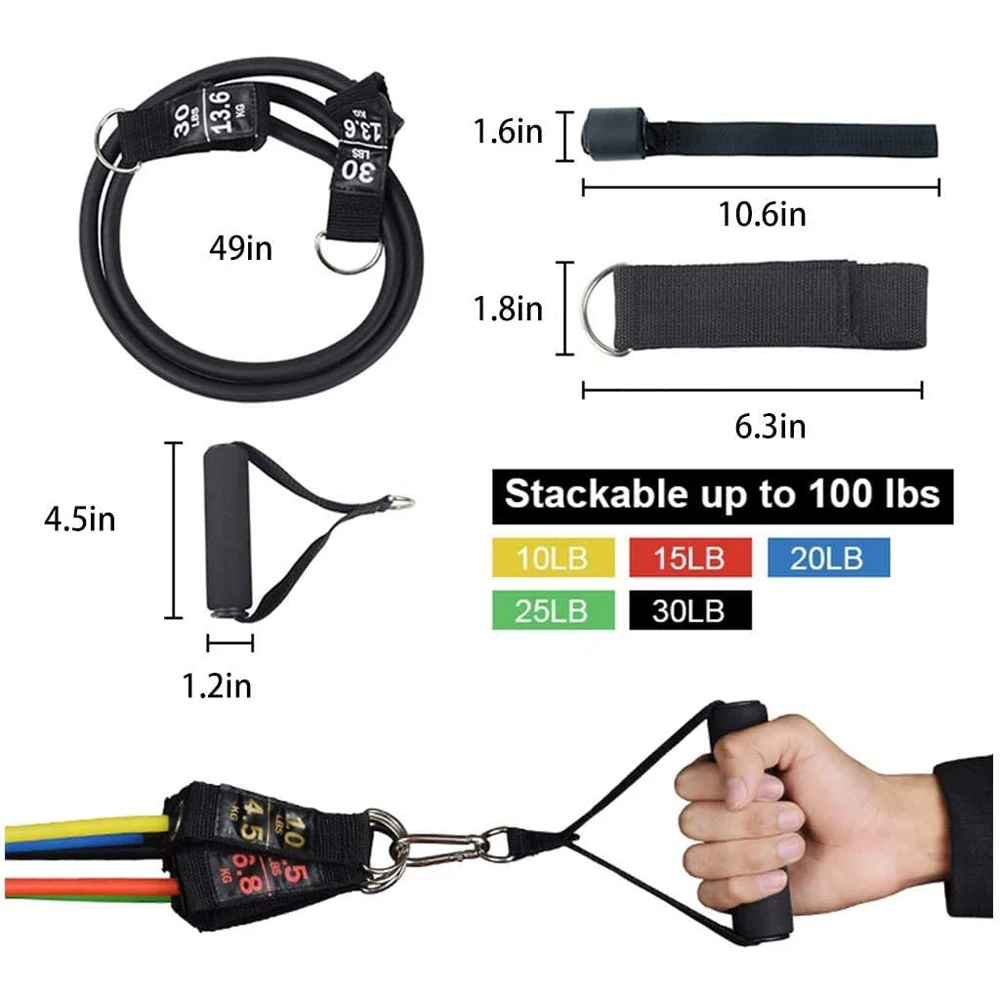 Resistance Bands Set 12PCS- Tube Band - tricep rope bands workout fitness Stackable Up to 150 lbs. | Спорт и развлечения