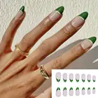 Конические края оливковые зеленые накладные ногти с французским миндалем искусственные съемные накладные ногти полное покрытие летние ногти Типсы 2021 Новинка
