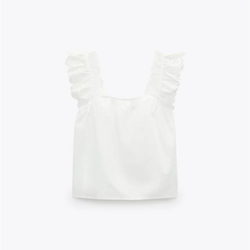 

2021 ZA women's summer new white sleeveless vest women's loose casual Square Collar Cotton Pleated vest top RA 7484079 7484/079