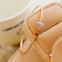 1pc cuff bracelets for women fashion opening bracelet adjustable crystal heart shape cuff bangle gift women jewelry accessories