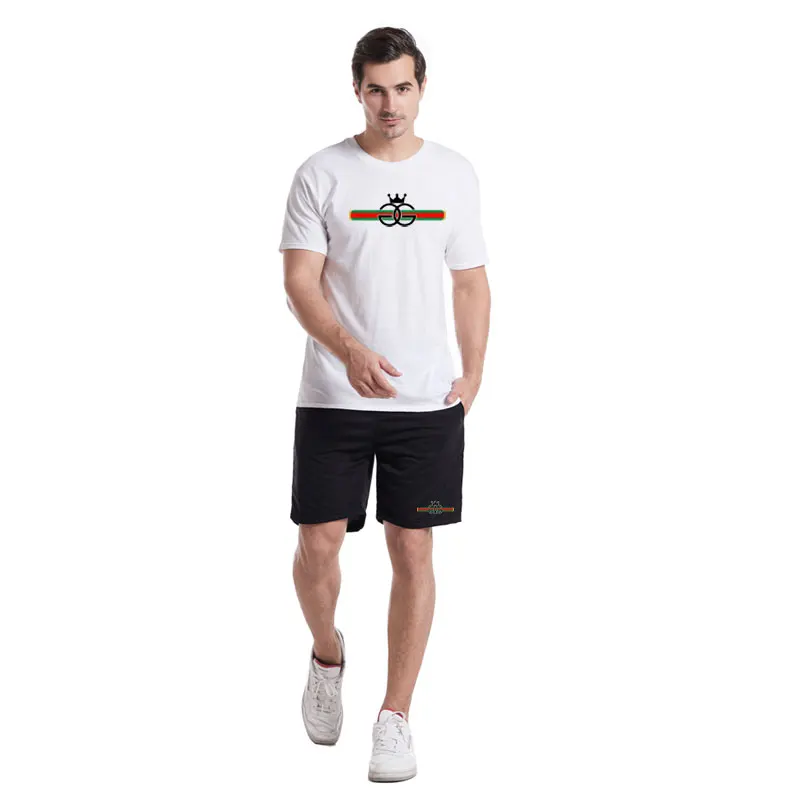 

Pure Cotton T-shirt Solid Color Printing Bottoming Shirt Short-sleeved + Shorts New Summer Men's Short-sleeved T-shirt Suit Men