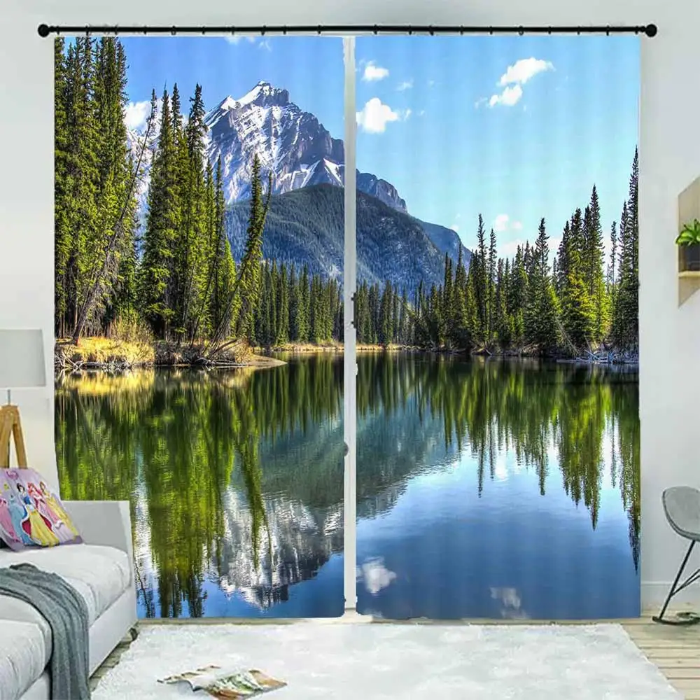 

HD 3D 2020 modern 3d blackout window Lake scenery 3D curtain luxury european curtains