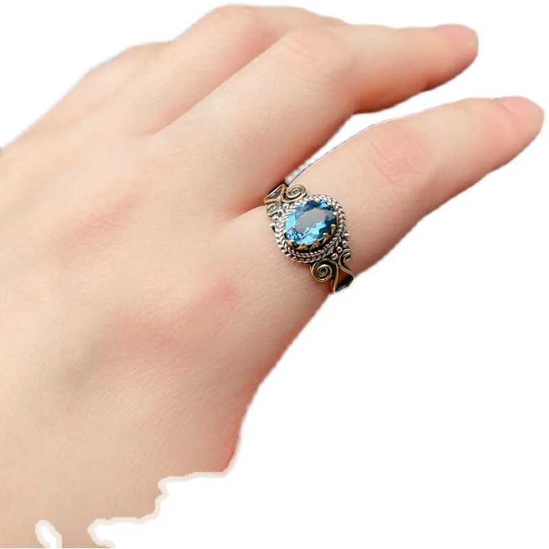 AAA бусины россыпью s925 кольцо черный опал/цитрин/Топаз/Гранат Винтажный стиль