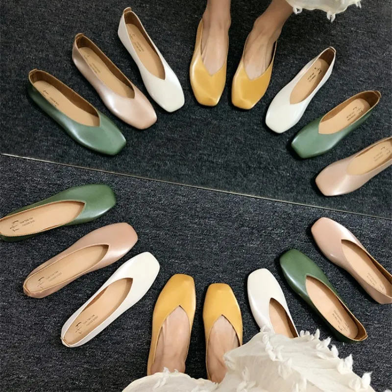 Кеды EOEODOIT женские кожаные балетки на плоской подошве квадратный носок без