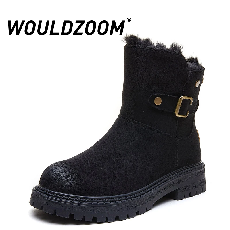 

WOULDZOOM Cotton Shoes Women Faux Fur Snow Boots Woman Flat Platform Cansual Ladies Boot 2021 Winter Shoe Drop Shipping Size 40