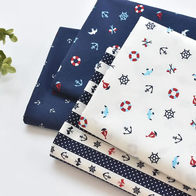 

Хлопковая детская ткань с якорем и цветочным рисунком, ткань для шитья простыней, 50*110 см