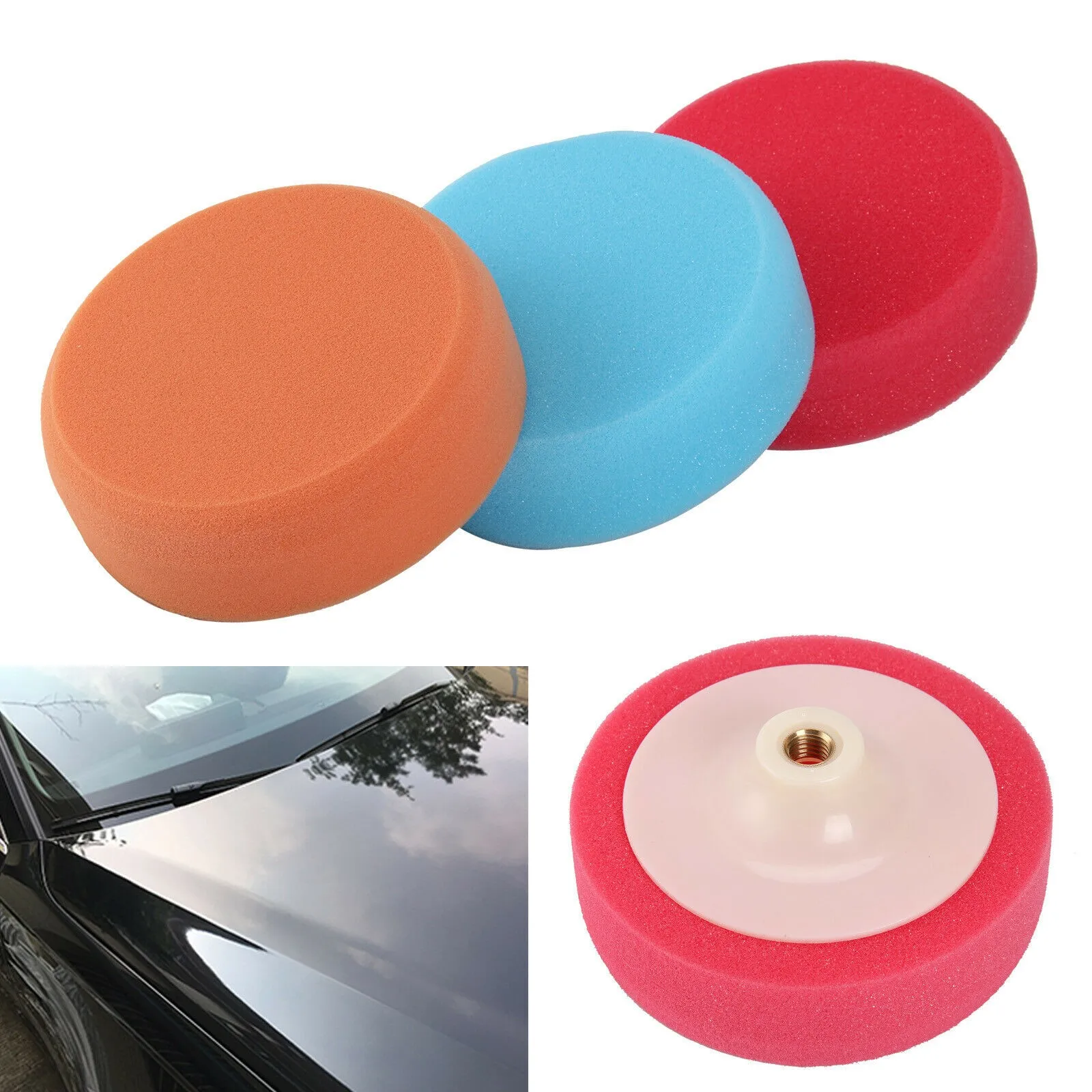

150mm Polishing 3PCS Sponge Heads BOAT Buffing Car Foam M14 Mops Pads Set